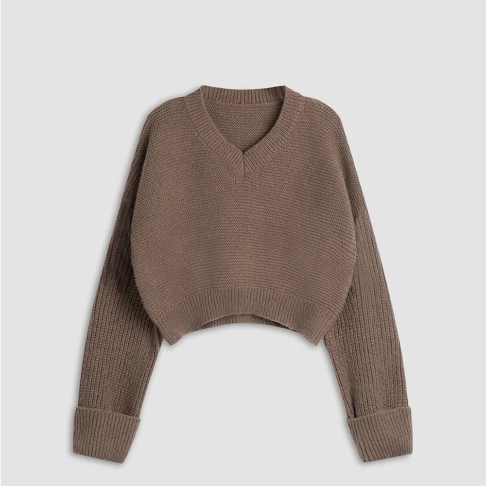 2 for the price of one—- Minimalism V Neck Pullover Sweater- caramel and ivory